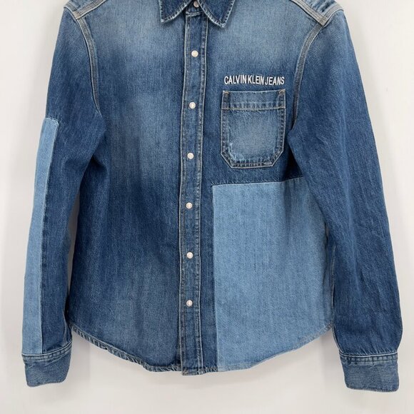 Calvin Klein Jeans Logo Patch Silver Snap Buttons Utility Shirt Women's S - Picture 3 of 13